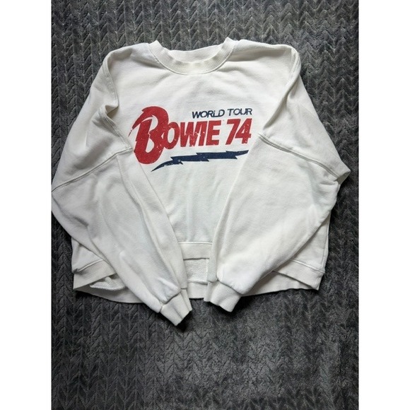 Cotton On Tops - Cotton On David Bowie World Tour 74 Graphic Sweatshirt Cream Womens Large L 0421